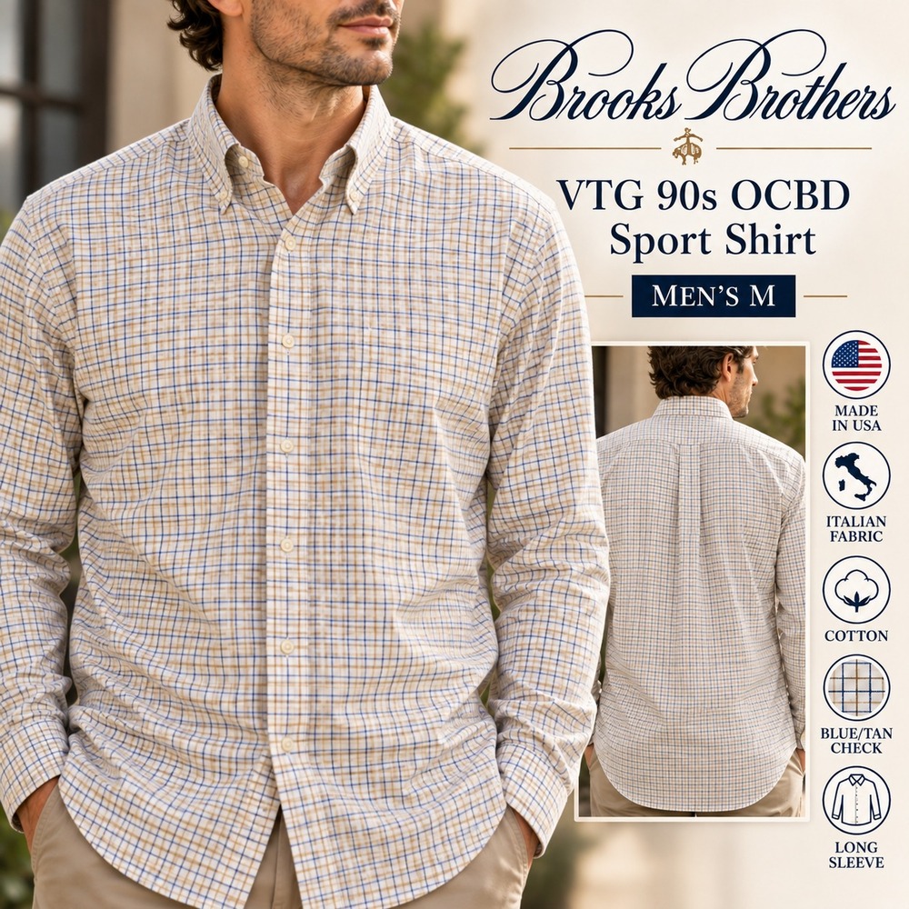 VTG Brooks Brothers OCBD Men M Plaid Italian Fabric Made USA 100% Cotton Shirt